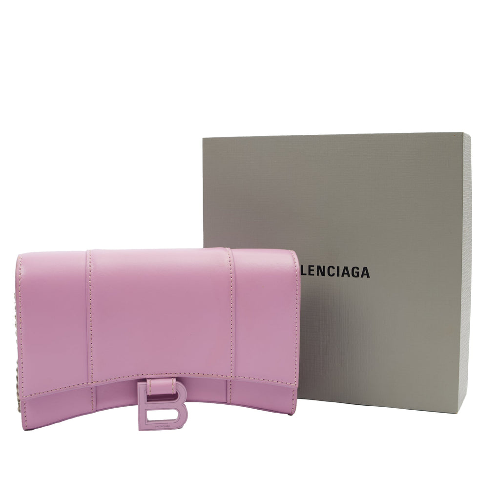 Balenciaga Cross Body Hourglass Wallet on Chain in Purple, Leather