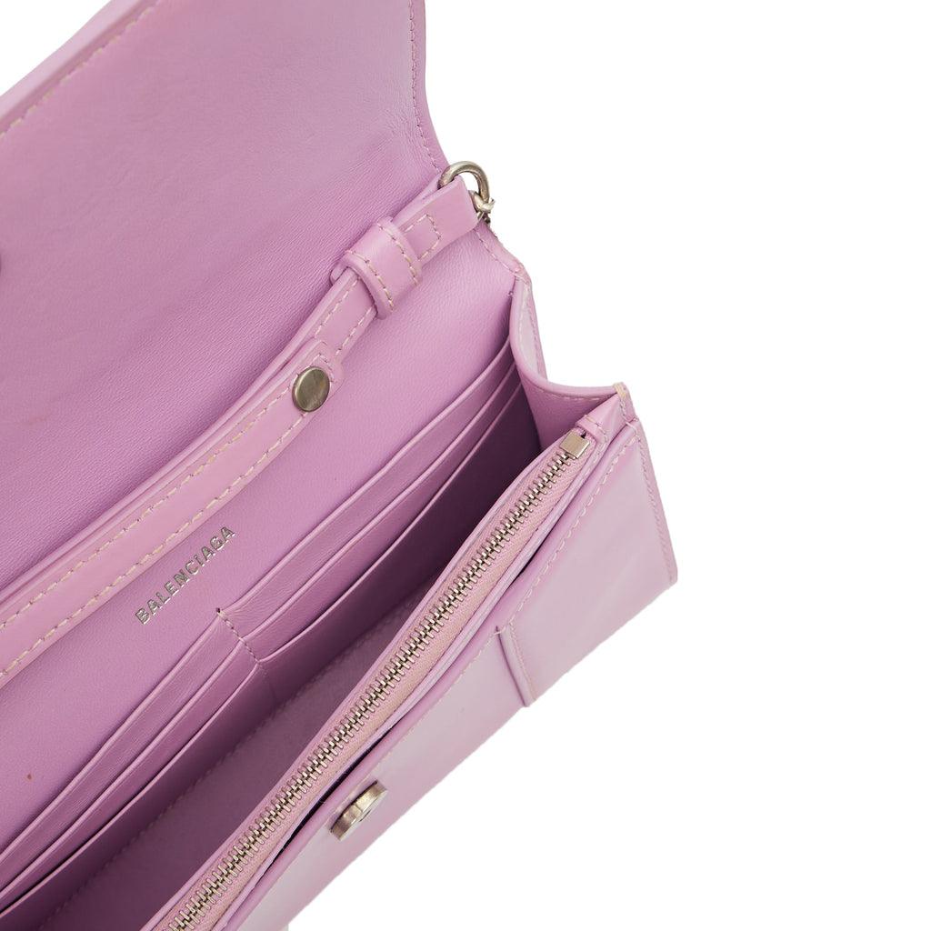 Balenciaga Cross Body Hourglass Wallet on Chain in Purple, Leather