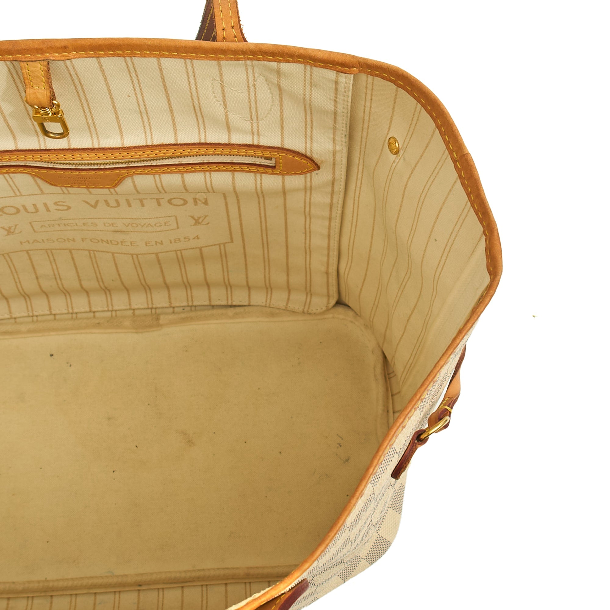 Louis Vuitton Tote Neverfull MM in Damier Azur, 35nis Leather