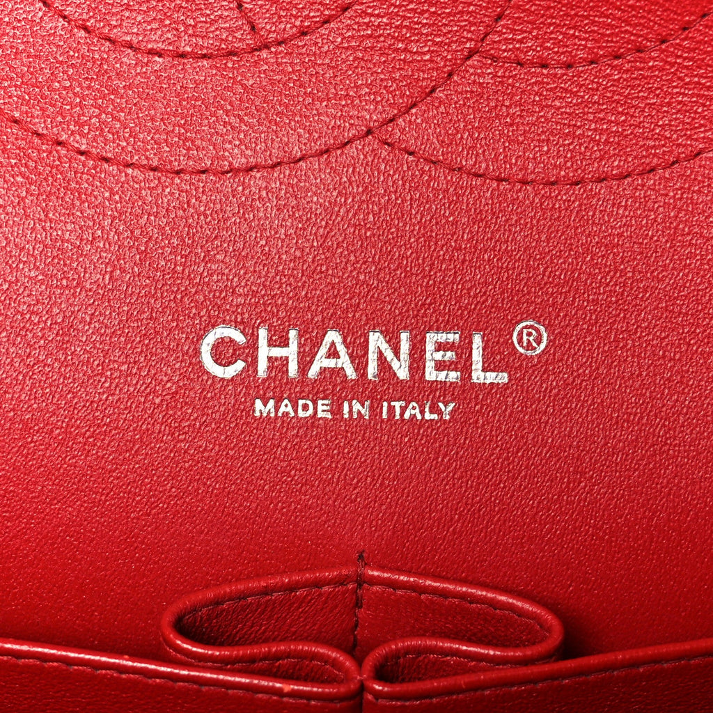 Caviar Chevron Quilted Jumbo Double Flap Dark Red