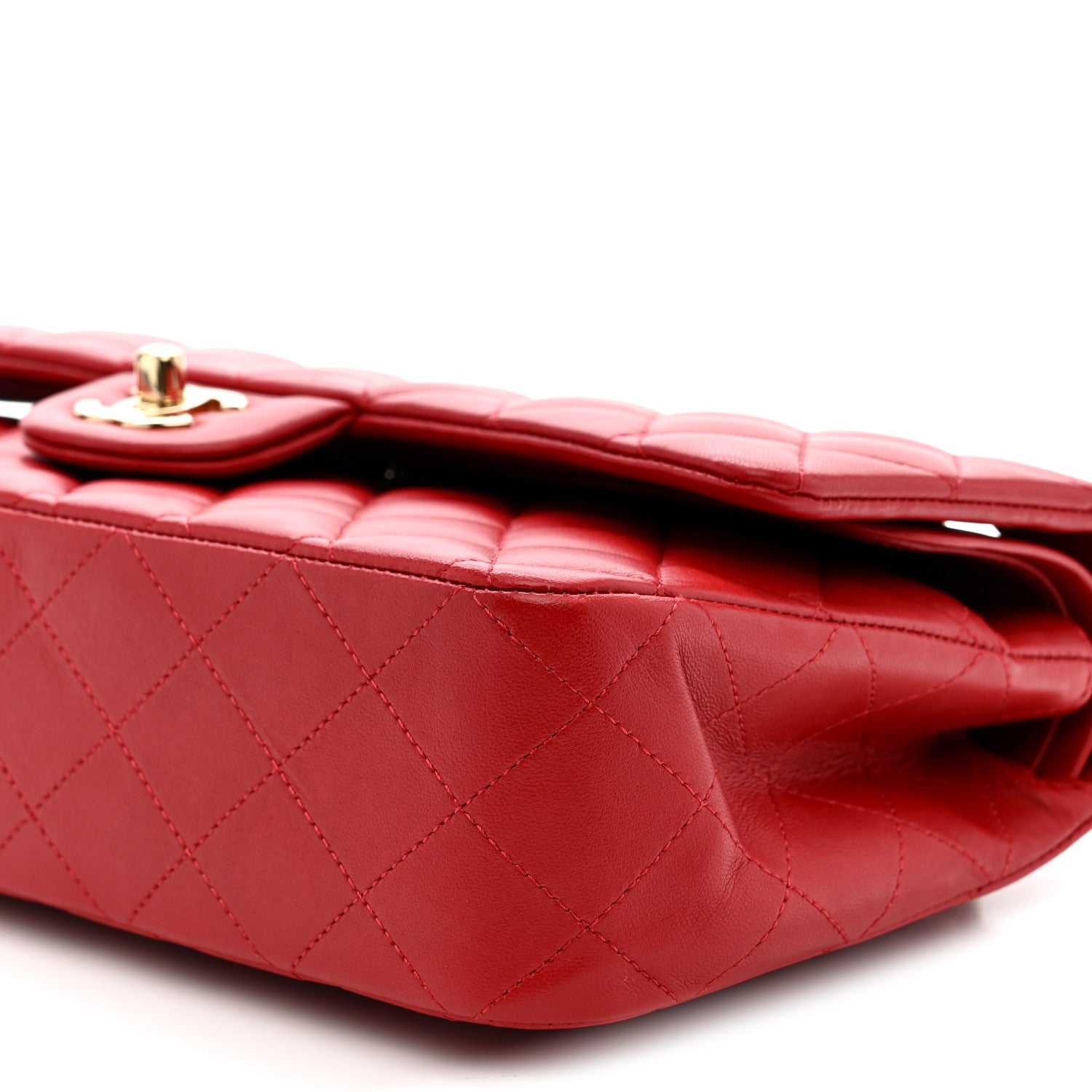 Lambskin Quilted Medium Double Flap Red