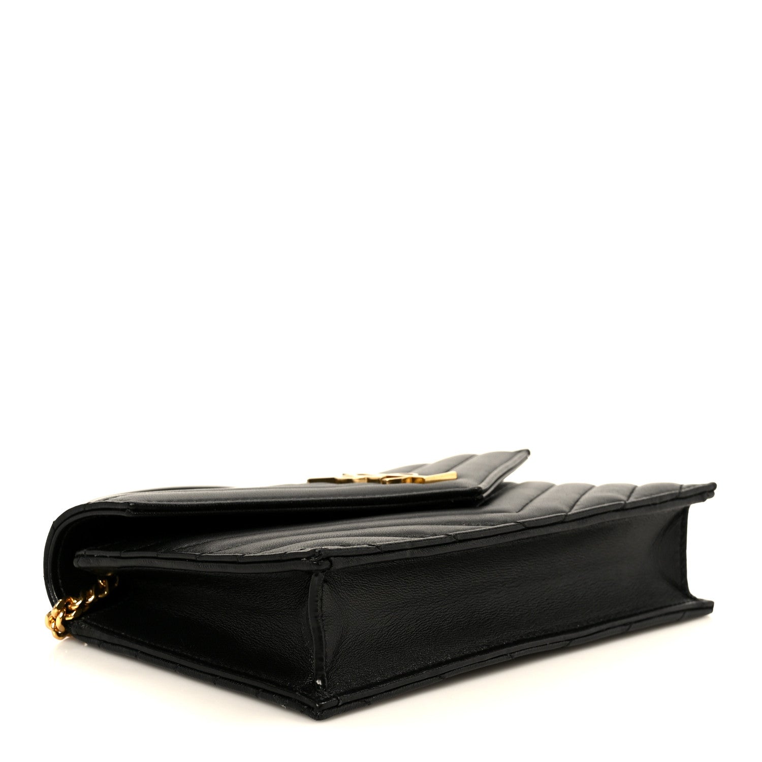 Lambskin Matelasse Chevron Monogram Cassandre Envelope Chain Wallet Black