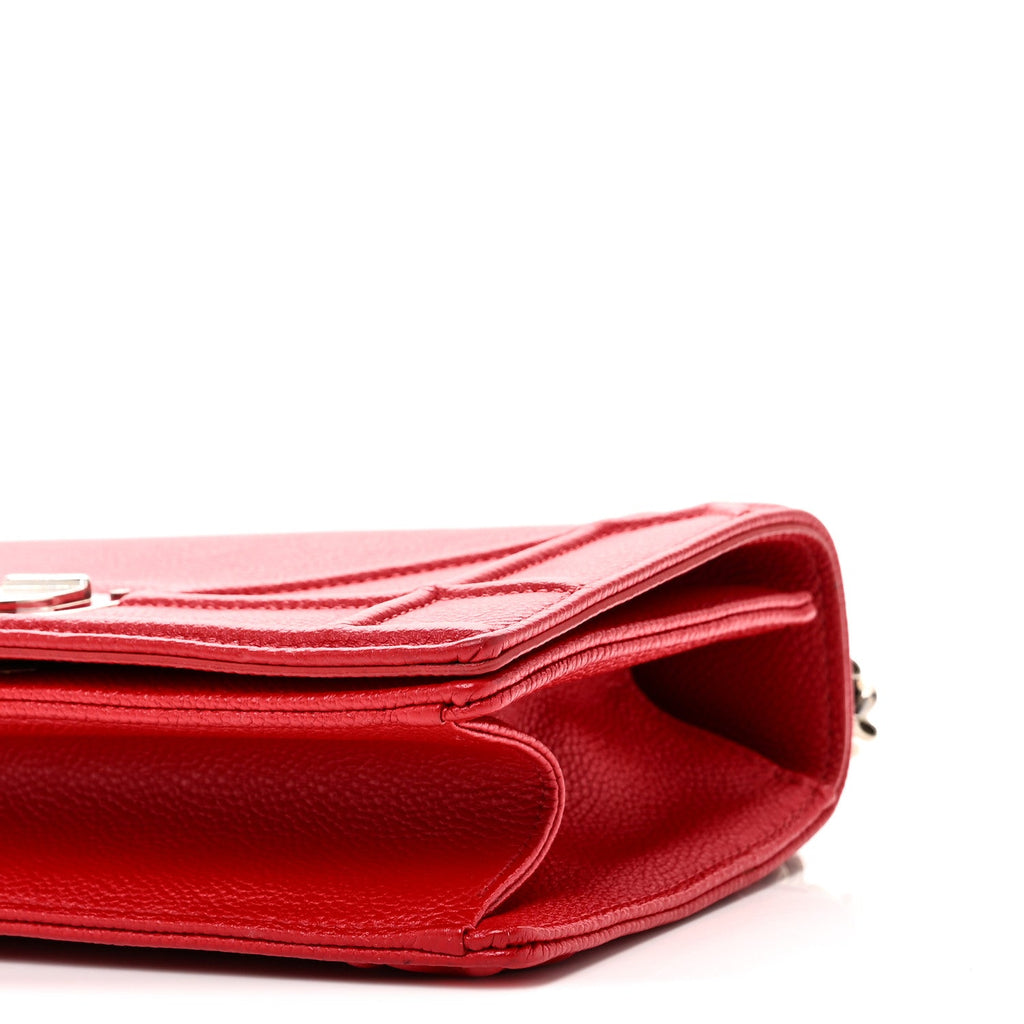 Grained Calfskin Small Diorama Flap Bag Red