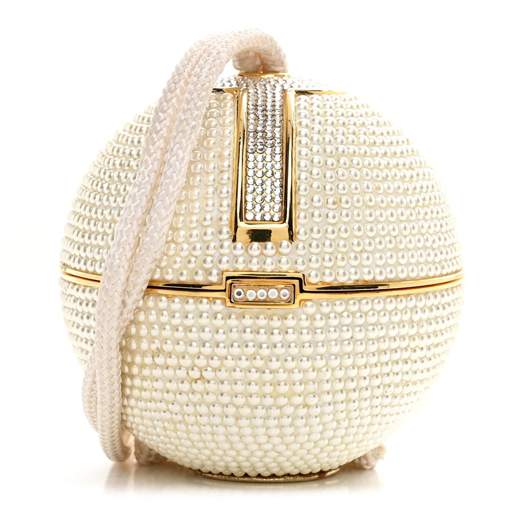 Swarovski Crystal Disco Ball Minaudiere Clutch White Gold