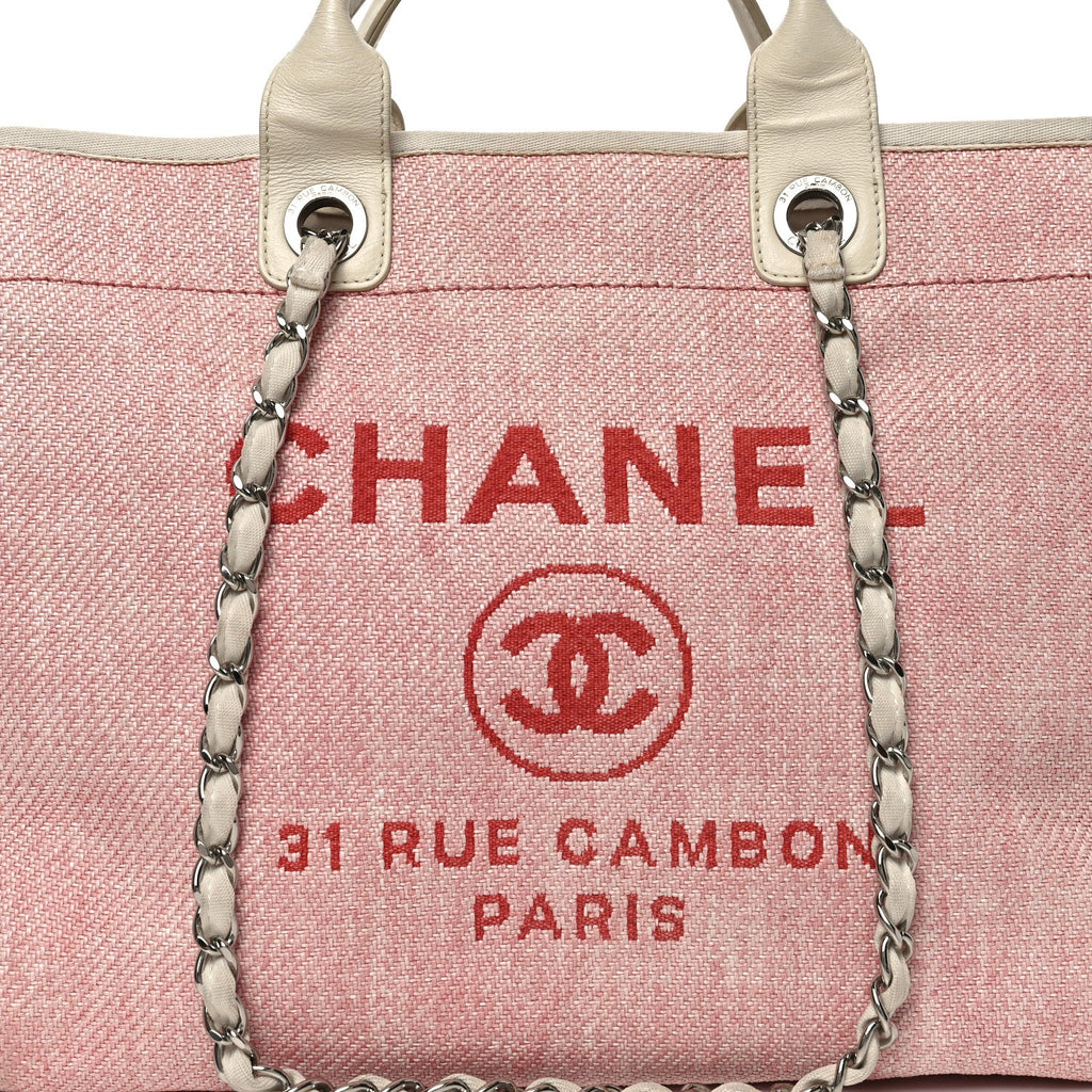 Woven Straw Raffia Medium Deauville Tote Pink White