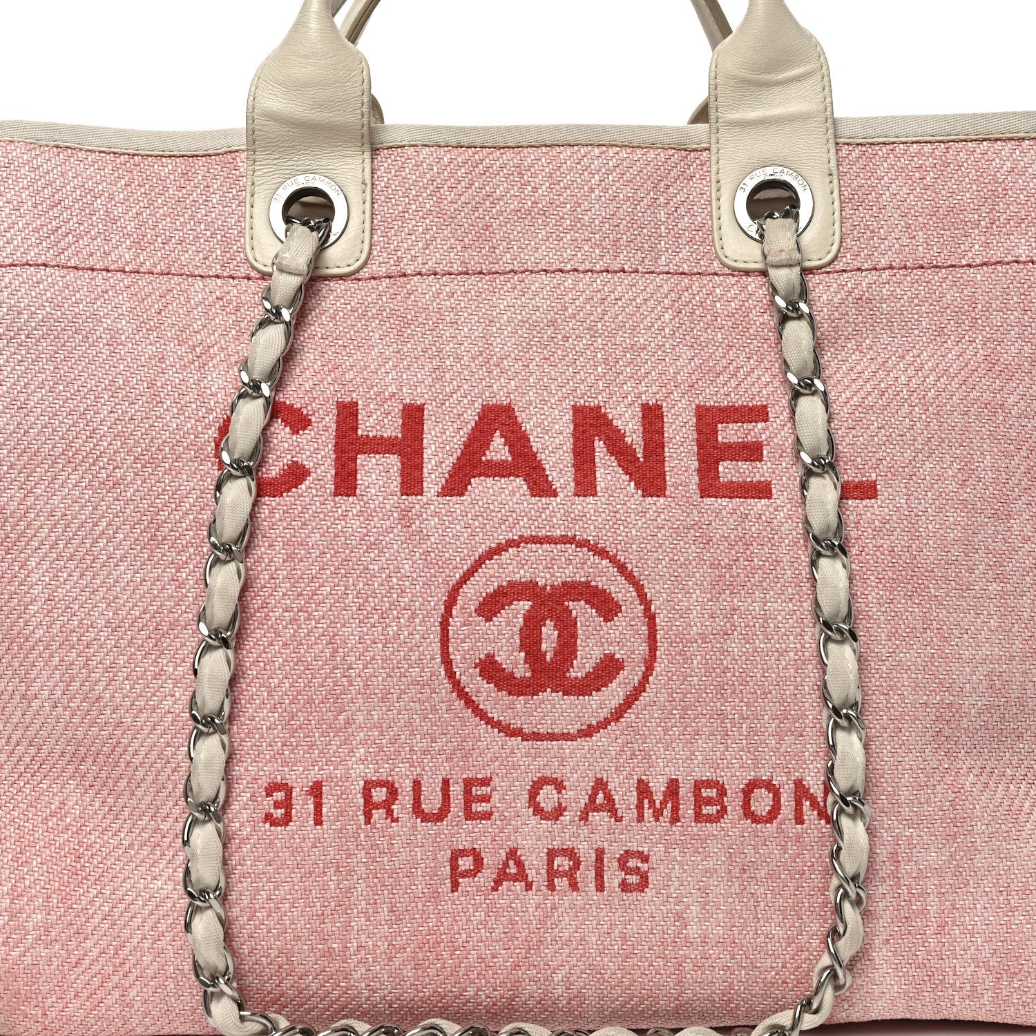Woven Straw Raffia Medium Deauville Tote Pink White