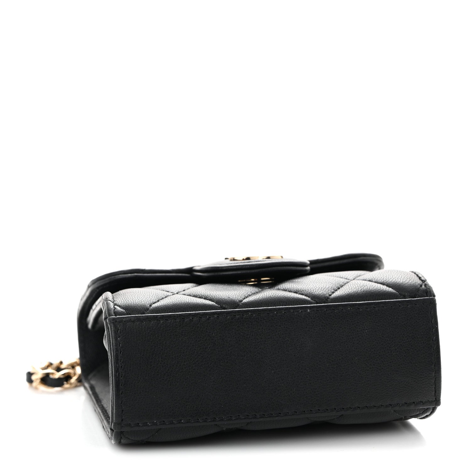 Lambskin Quilted Top Handle Flap Clutch With Chain Black