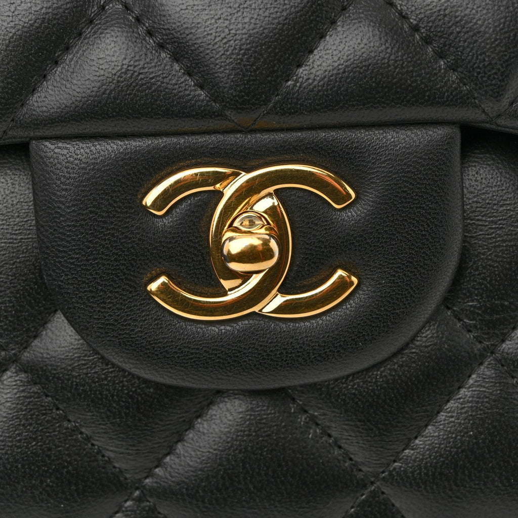 Lambskin Quilted Jumbo Double Flap Black