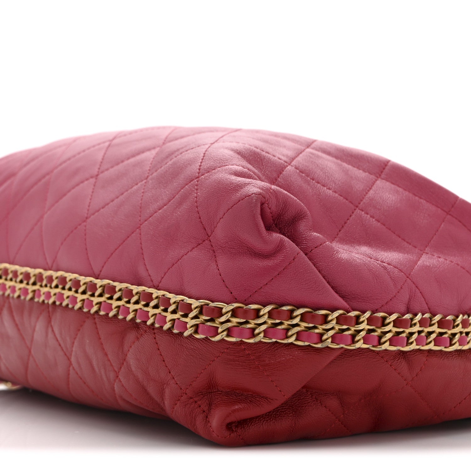 Calfskin Quilted Coco Shelter Bowling Bag Dark Pink Red