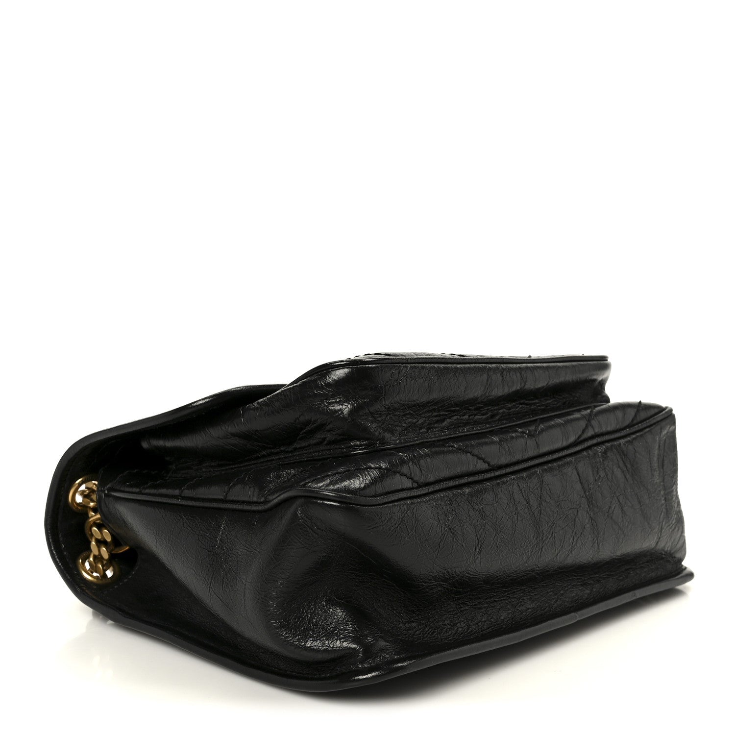 Crinkled Calfskin Matelasse Monogram Medium Niki Chain Satchel Black