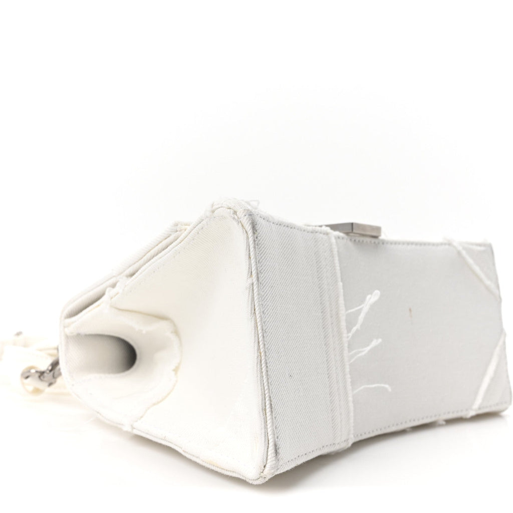 Denim Patchwork Small Hourglass Top Handle Bag Optic White