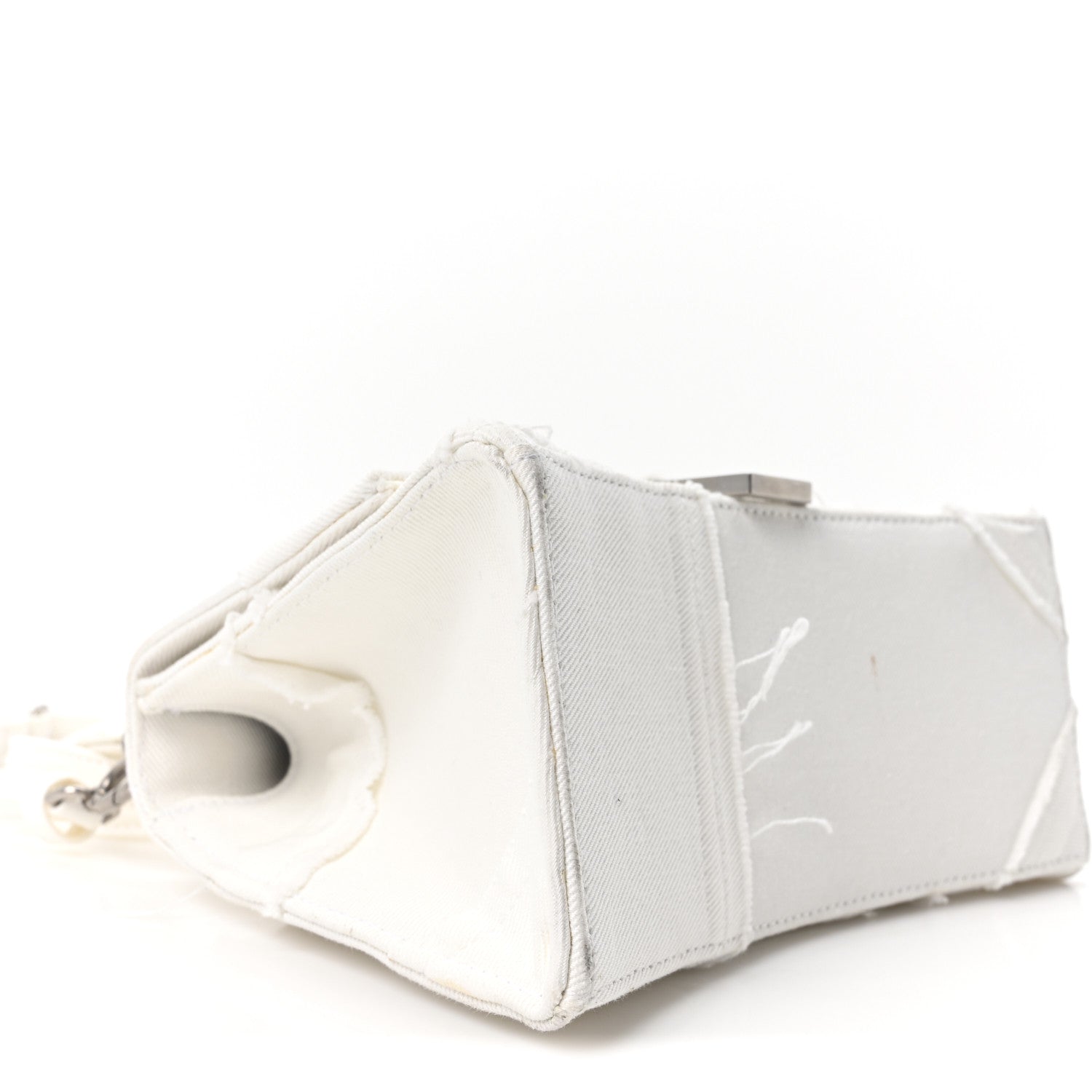 Denim Patchwork Small Hourglass Top Handle Bag Optic White