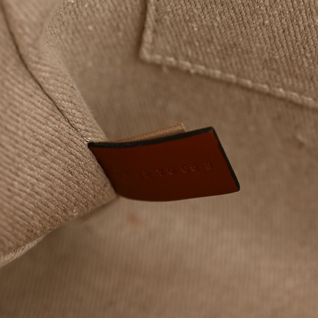 Linen Calfskin Medium Woody Ribbon Tote White Brown