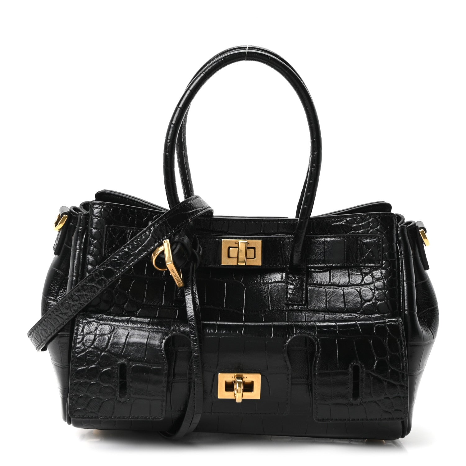 Calfskin Crocodile Embossed Mini Bel Air Carry All Bag Black