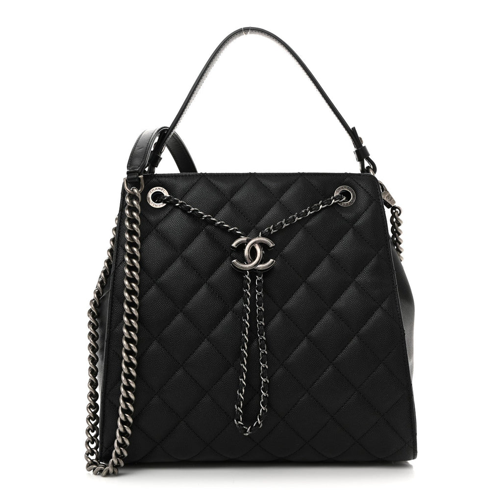 Caviar Quilted Medium CC Bucket Bag Black
