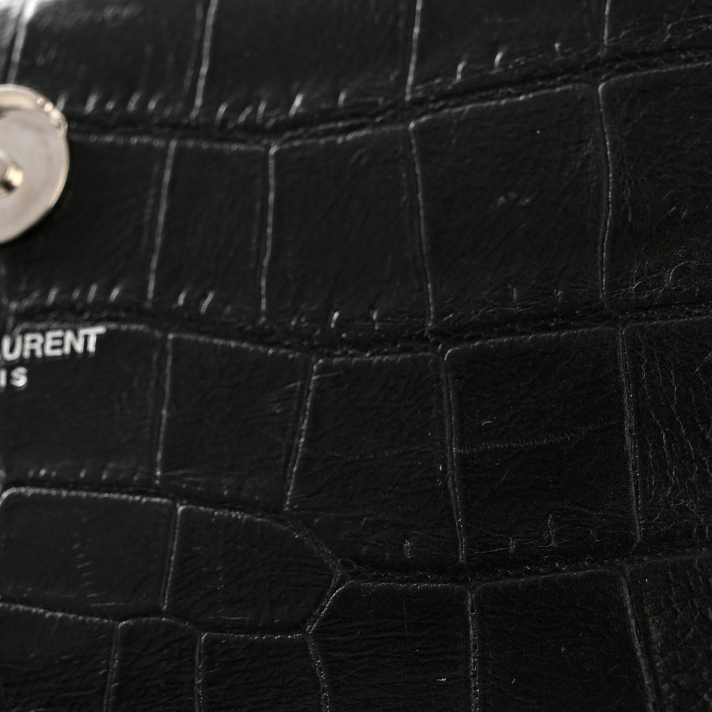 Calfskin Crocodile Embossed Small Classic Monogram Kate Tassel Satchel Black