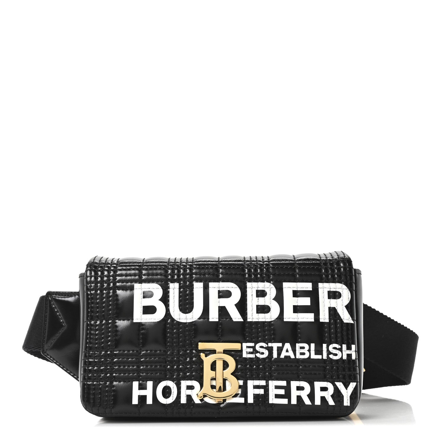 Patent Quilted Horseferry Print Lola Bum Bag Black