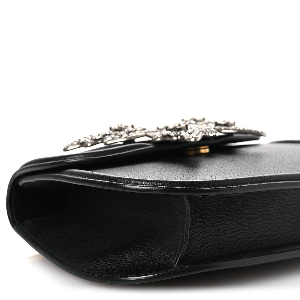 Calfskin Web Crystal Butterfly Stripe Small Totem Shoulder Bag Black