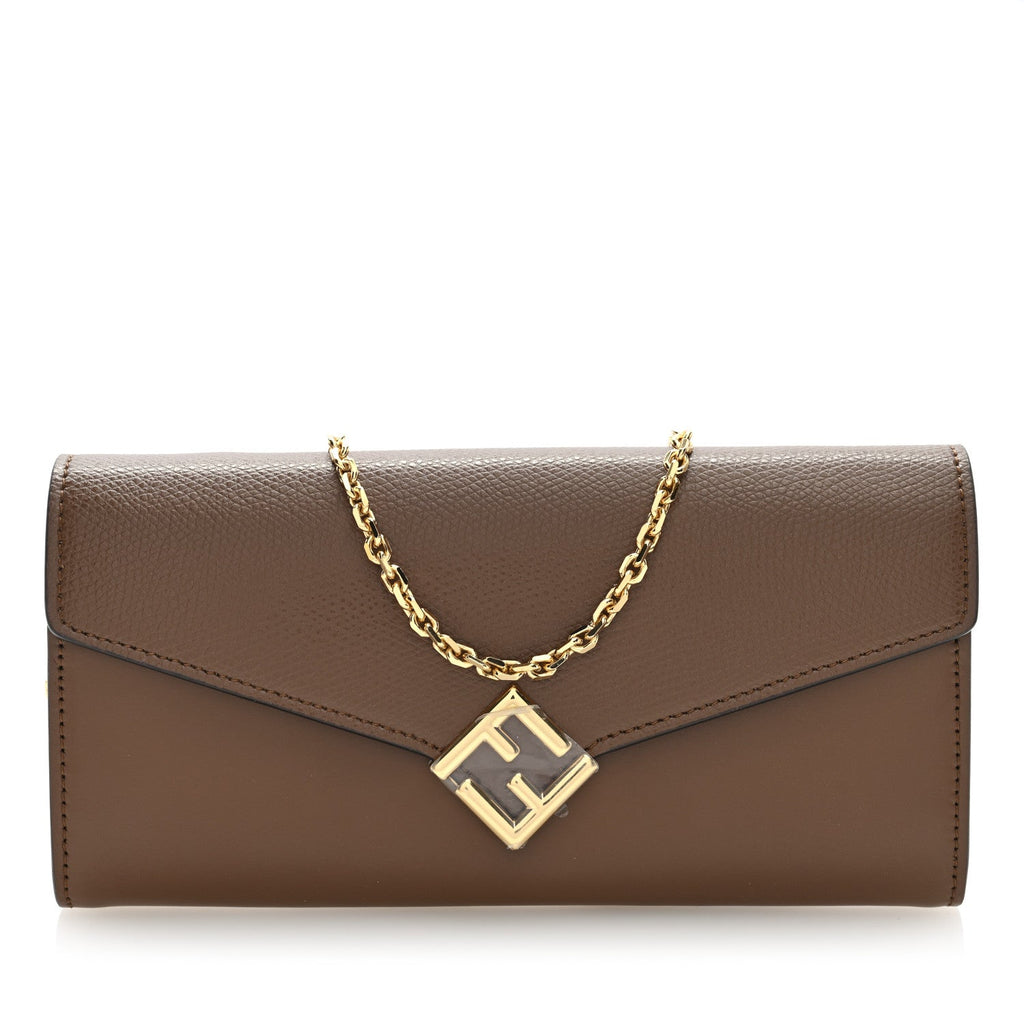 Vitello King Cruise FF Diamonds Continental Envelope Wallet On Chain Gianduia