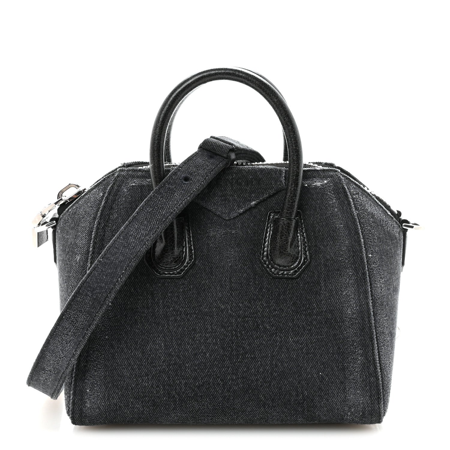 Washed Denim Mini Antigona Shoulder Bag Black