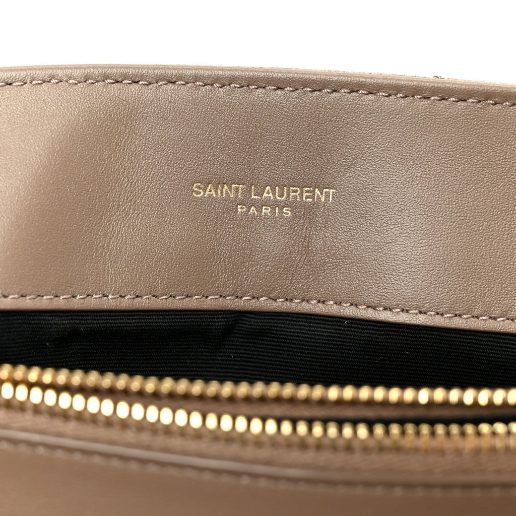 Suede Y Quilted Monogram Medium Loulou Chain Satchel Taupe