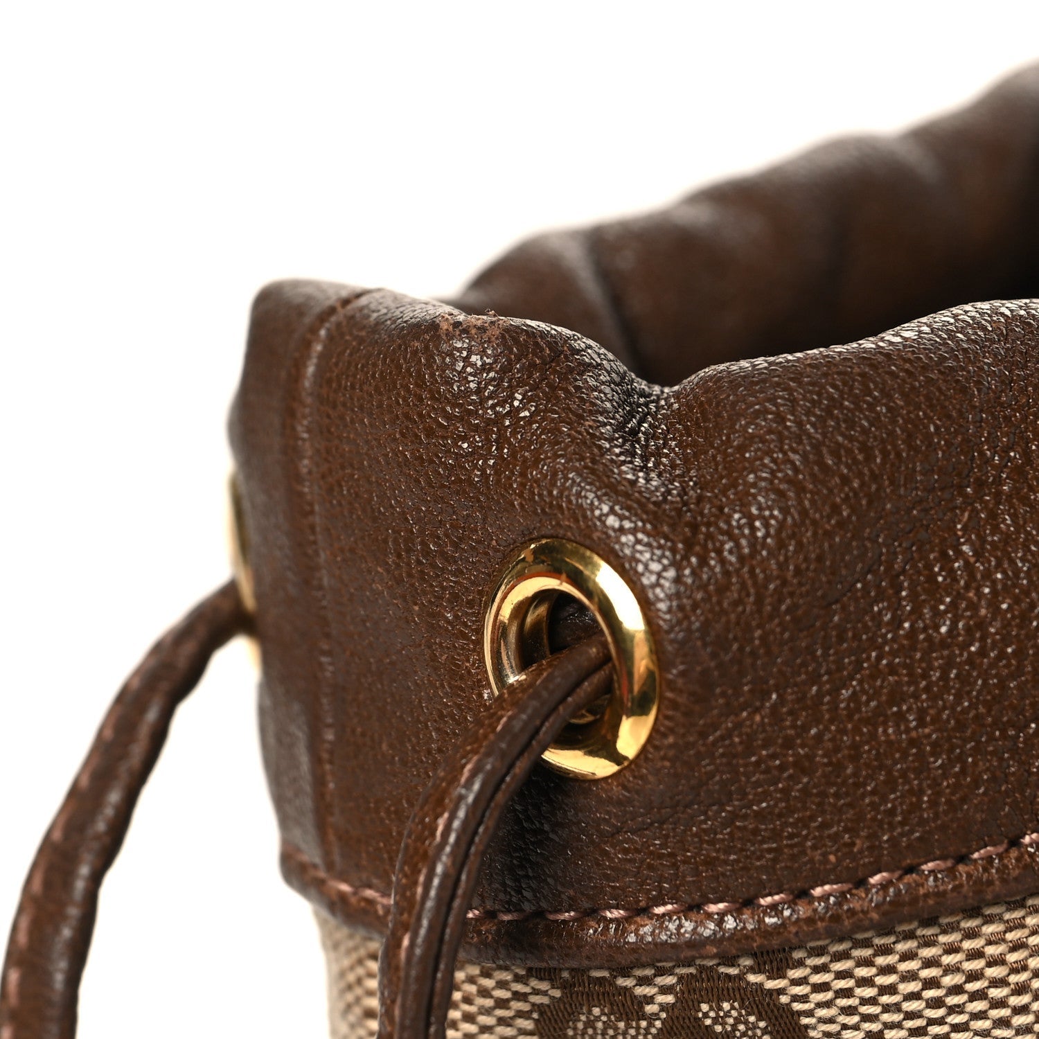Monogram Textured Calfskin Horsebit 1955 Drawstring Bucket Bag Beige Brown Sugar