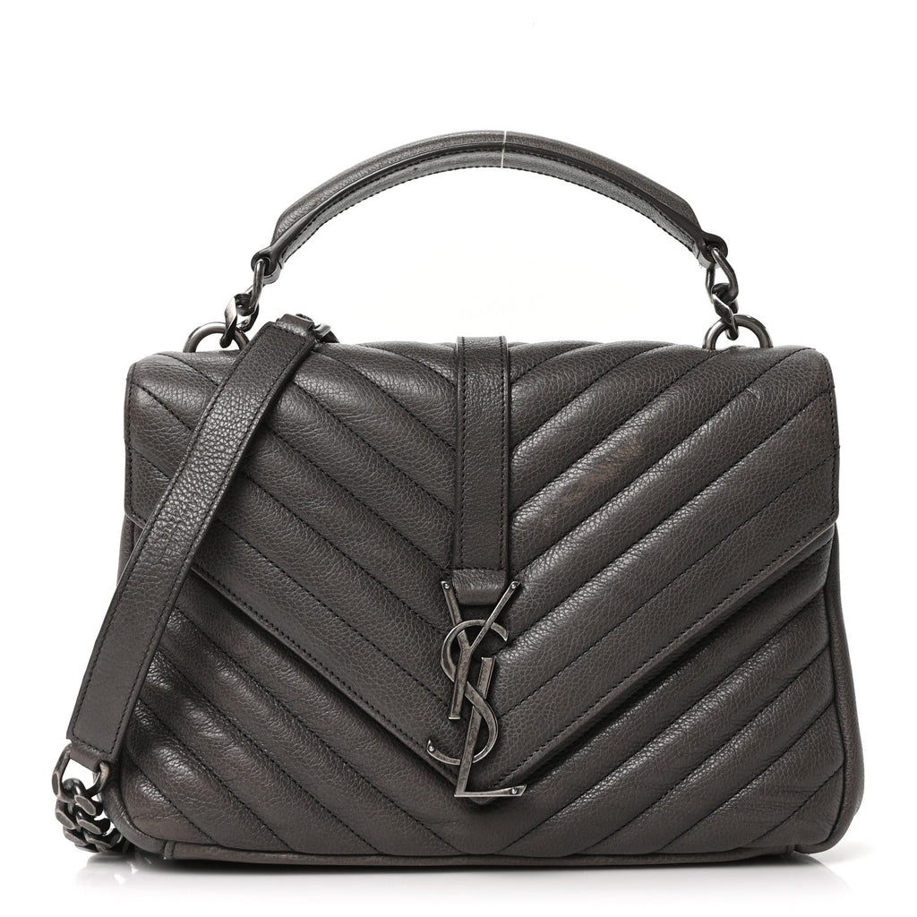 Sheepskin Matelasse Chevron Monogram Medium College Bag Asphalt