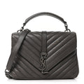 Sheepskin Matelasse Chevron Monogram Medium College Bag Asphalt