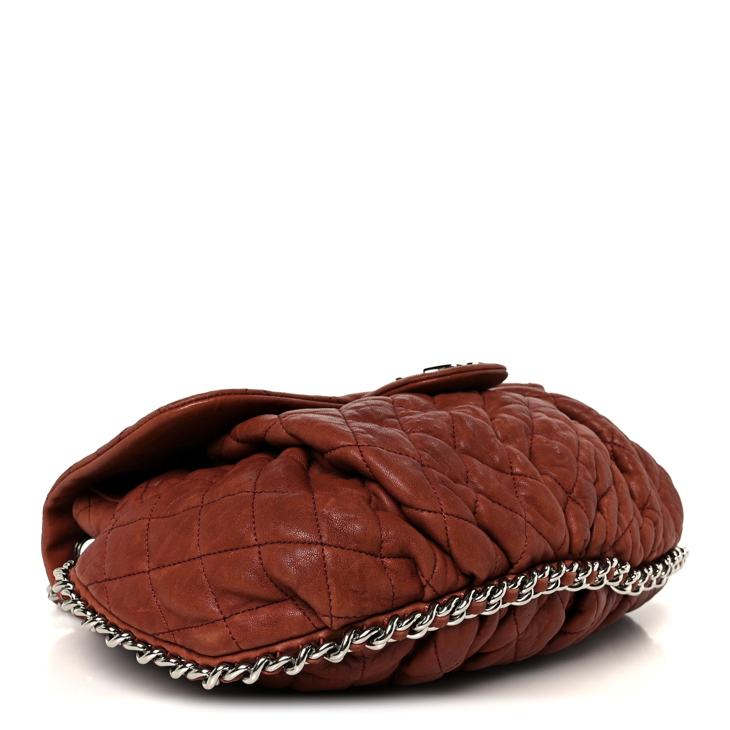Washed Lambskin Quilted Medium Chain Around Messenger Brown