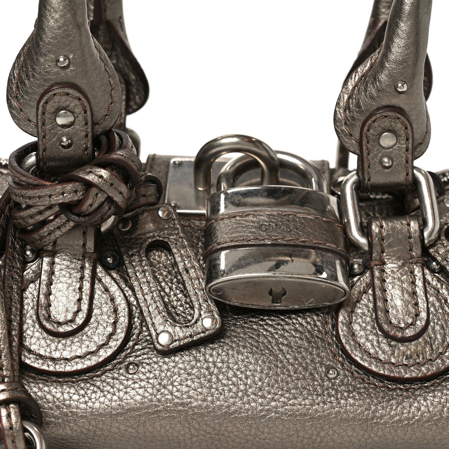 Metallic Calfskin Small Paddington Satchel Acier