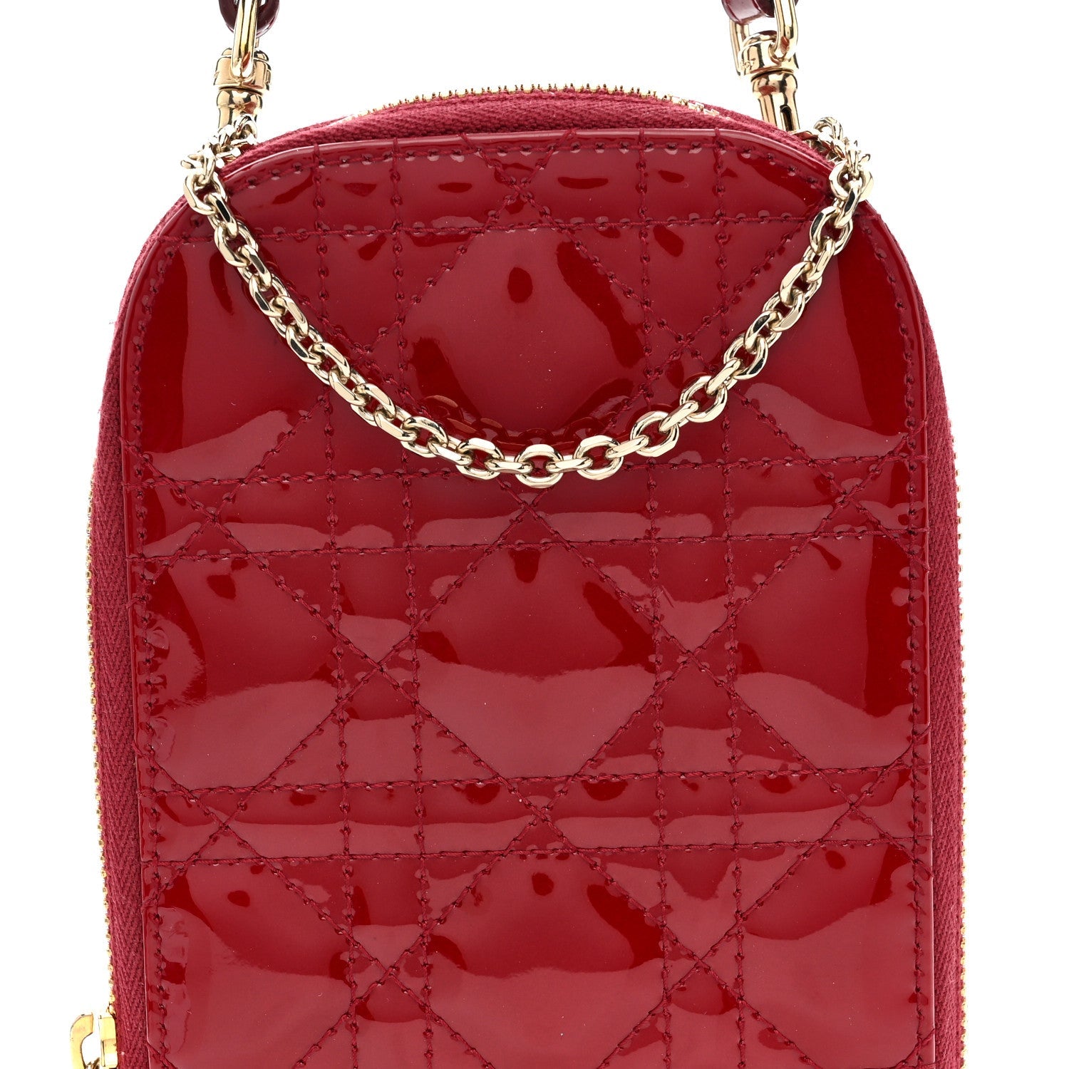 Patent Cannage Lady Dior Phone Holder Red