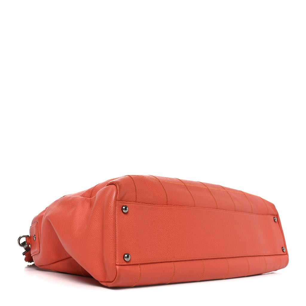 Caviar Square Stitched Large Tote Orange