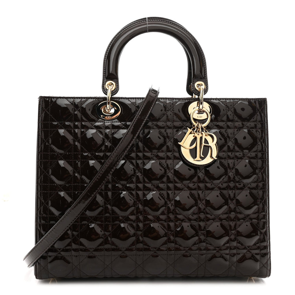 Patent Cannage Large Lady Dior Dark Brown