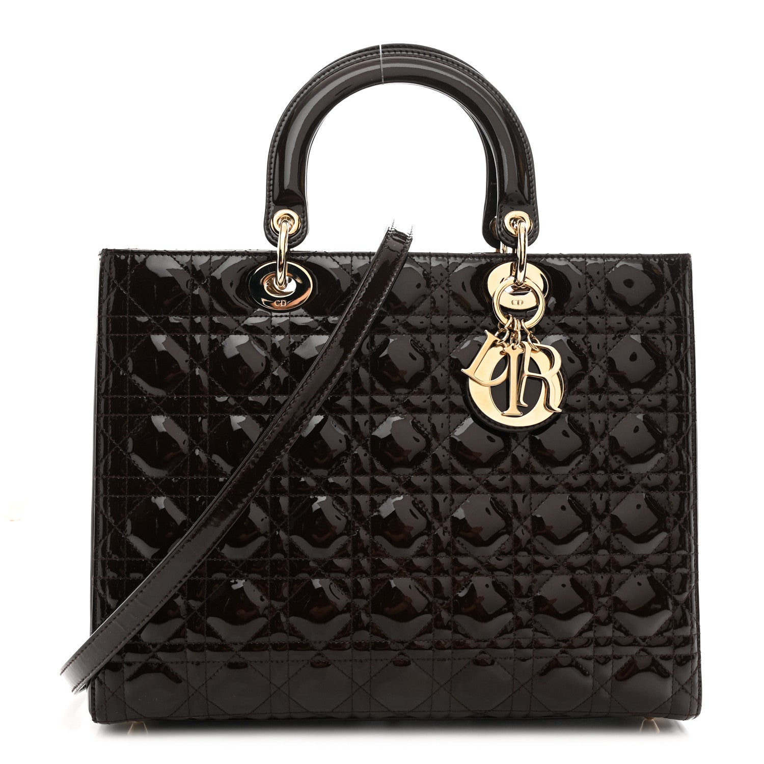Patent Cannage Large Lady Dior Dark Brown