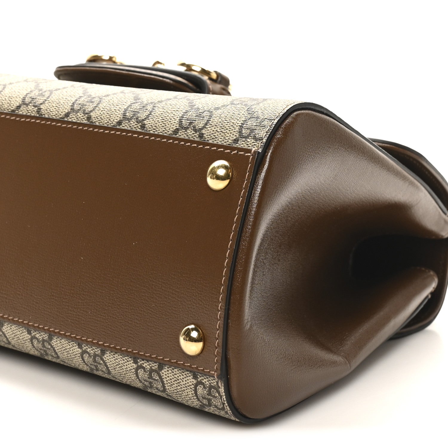 GG Supreme Monogram Calfskin Medium Horsebit 1955 Top Handle Bag Beige Ebony Brown Sugar