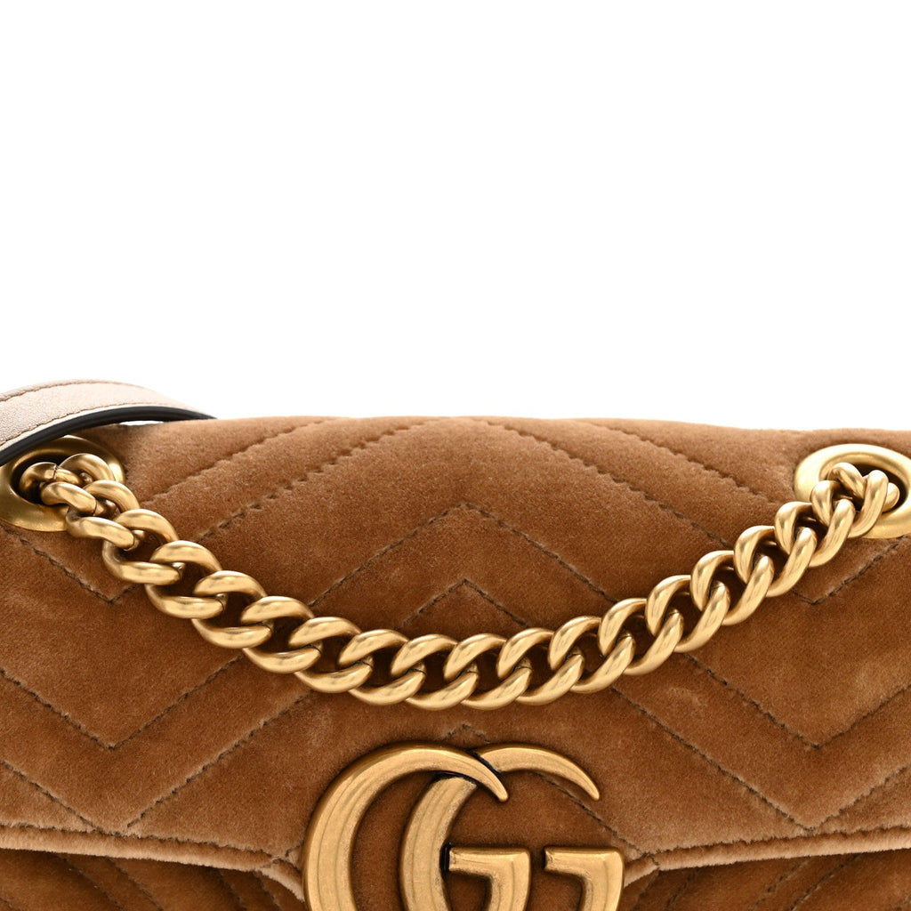 Velvet Matelasse Mini GG Marmont Shoulder Bag Taupe