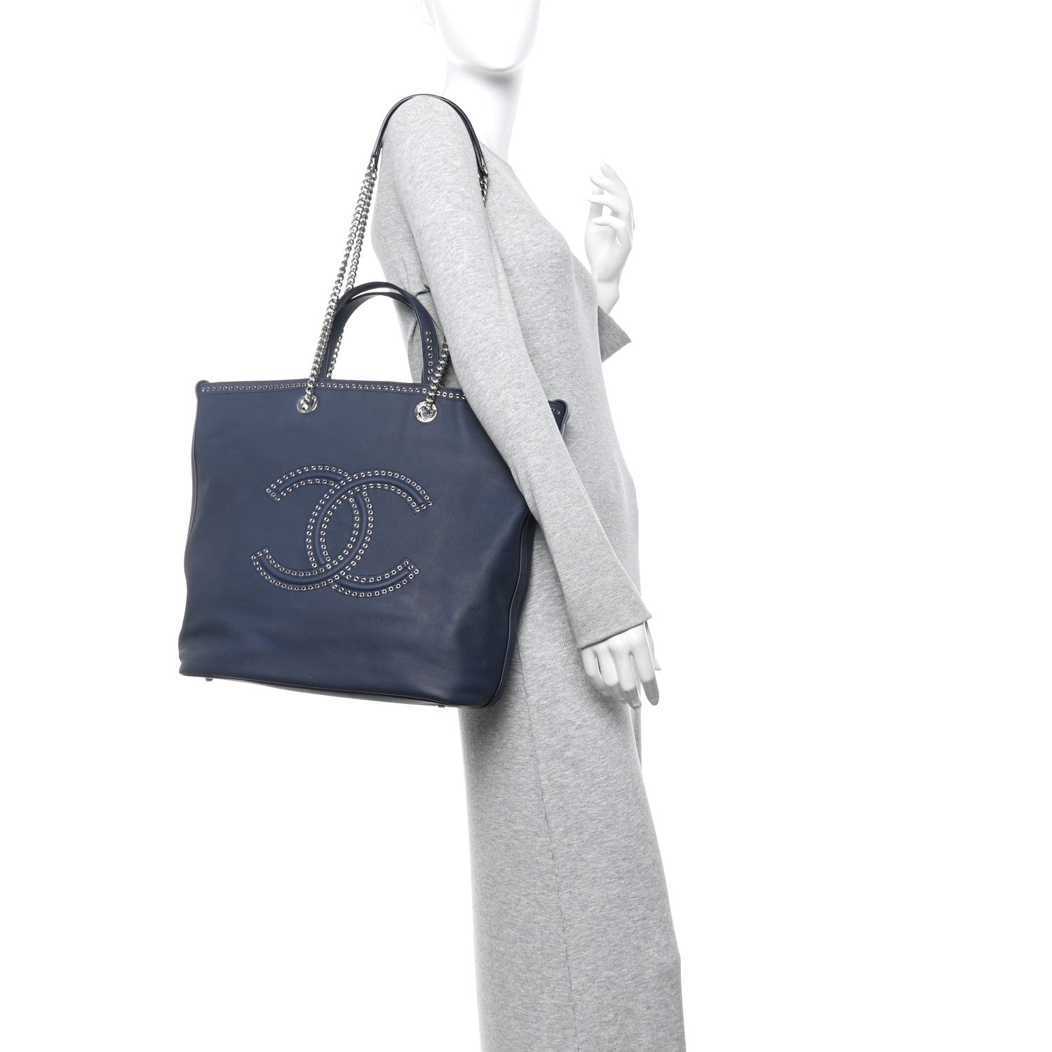 Calfskin Large Coco Eyelets Shopping Tote Navy