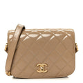 Shiny Calfskin Quilted Suede Goatskin Mini Messenger Beige