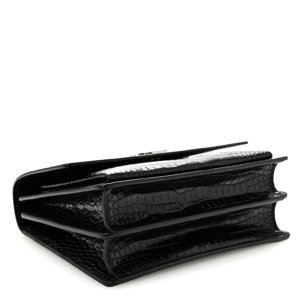 Calfskin Crocodile Embossed Medium Monogram Sunset Black