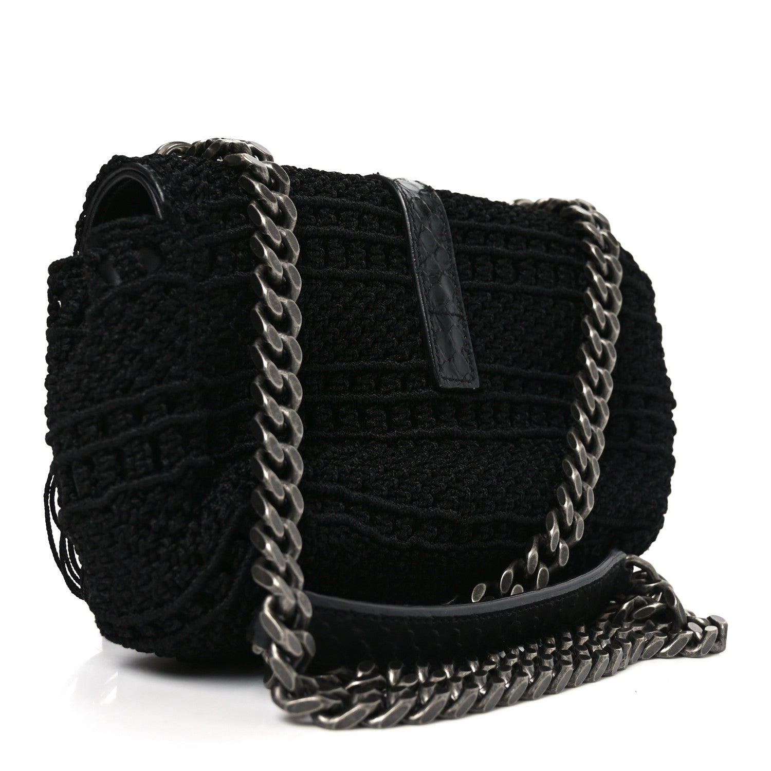 Calfskin Crochet Baby Monogram Chain Satchel Black