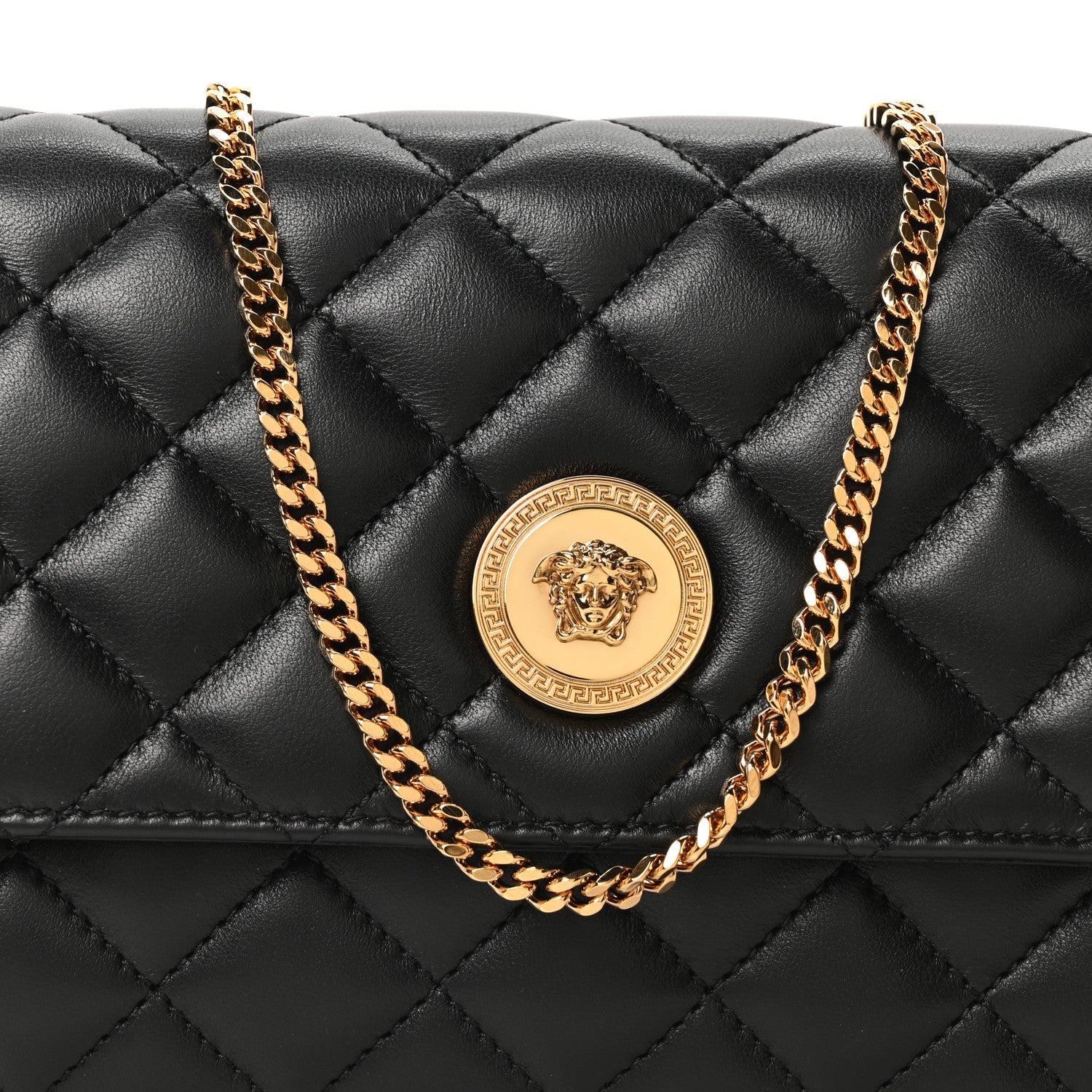 Lambskin Quilted Medusa Wallet On Chain Crossbody Black