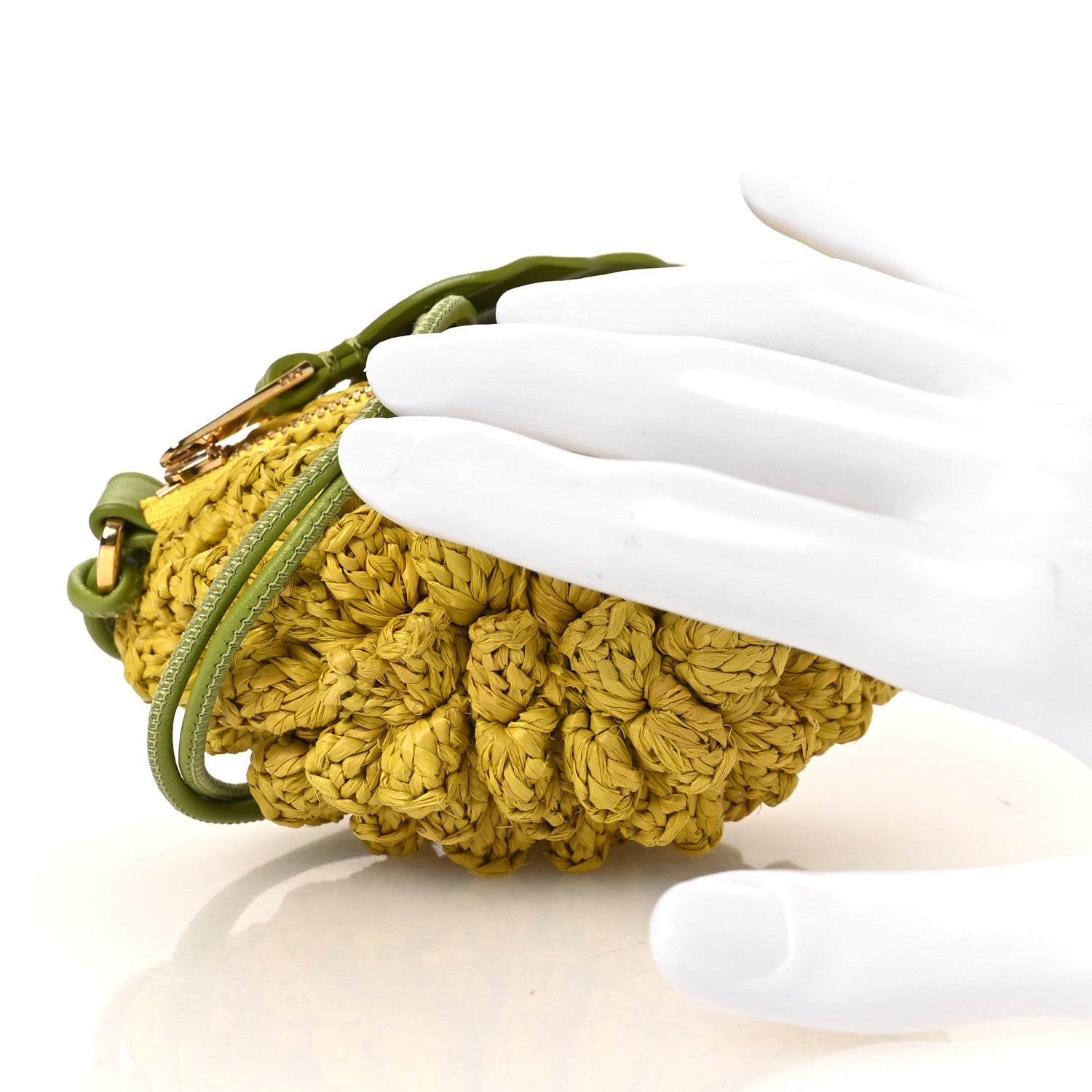Raffia Calfskin Paula's Ibiza Lemon Coin Case Yellow