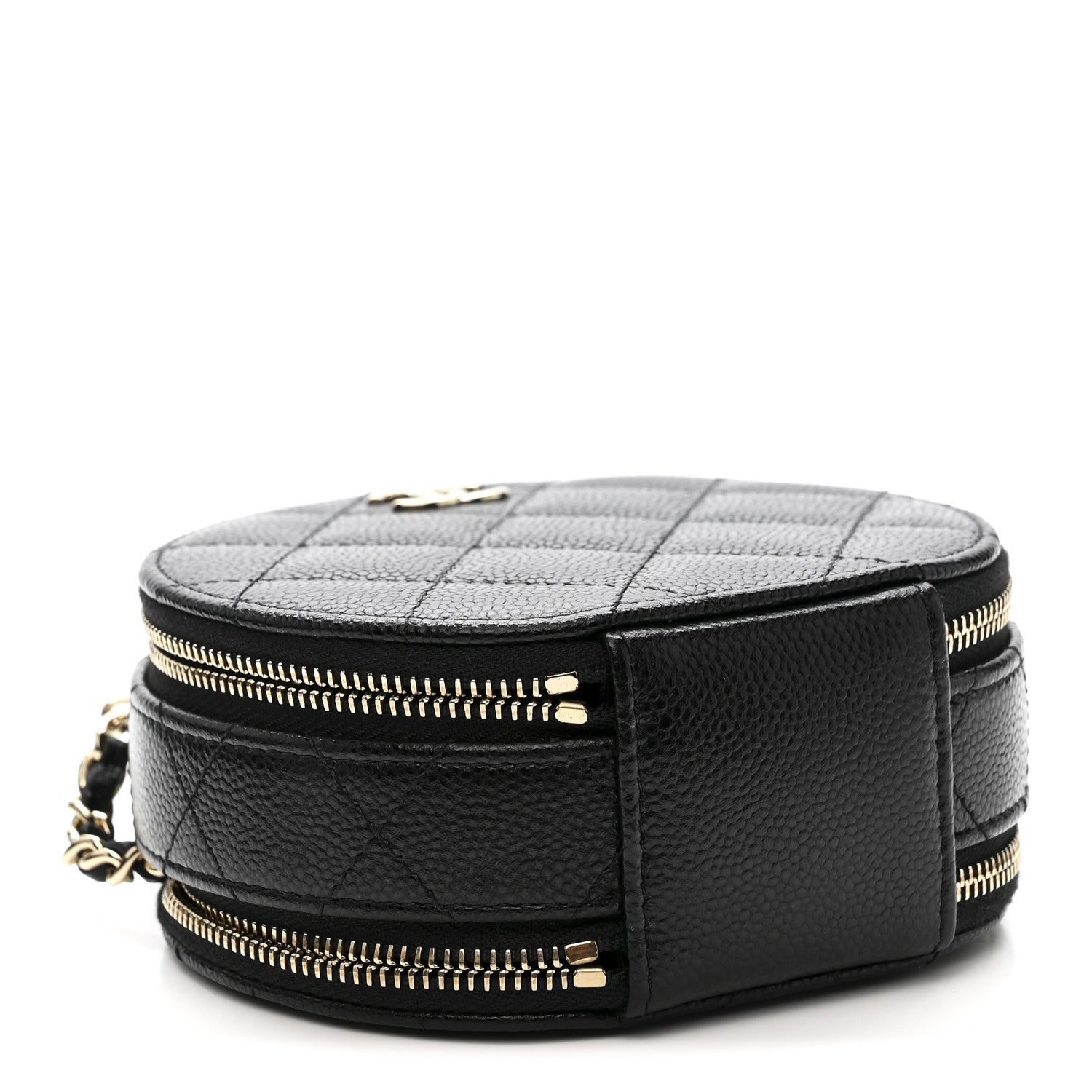Caviar Quilted Round Handle With Care Vanity With Chain Black