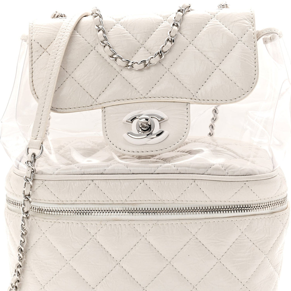 Crumpled Calfskin PVC Quilted Flap White