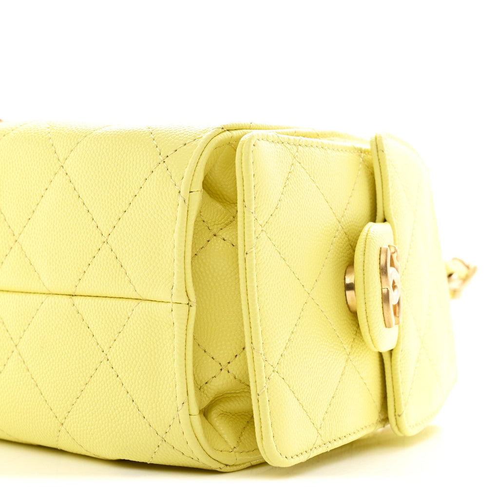 Caviar Quilted Mini Chanel 25 Handbag Light Yellow