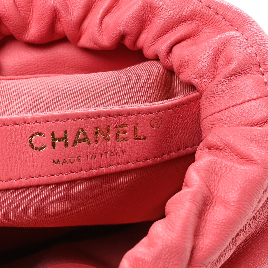 Lambskin Bucket Chain Drawstring Bag Pink