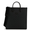 GG Supreme Monogram Azalea Calfskin Web Medium Retro Interlocking G Vertical Tote Bag Black