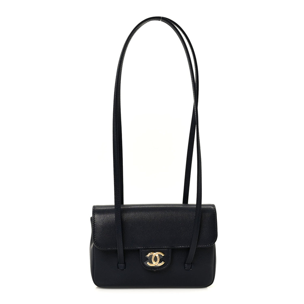 Shiny Caviar Mini Preppy Coco Shoulder Bag Dark Blue