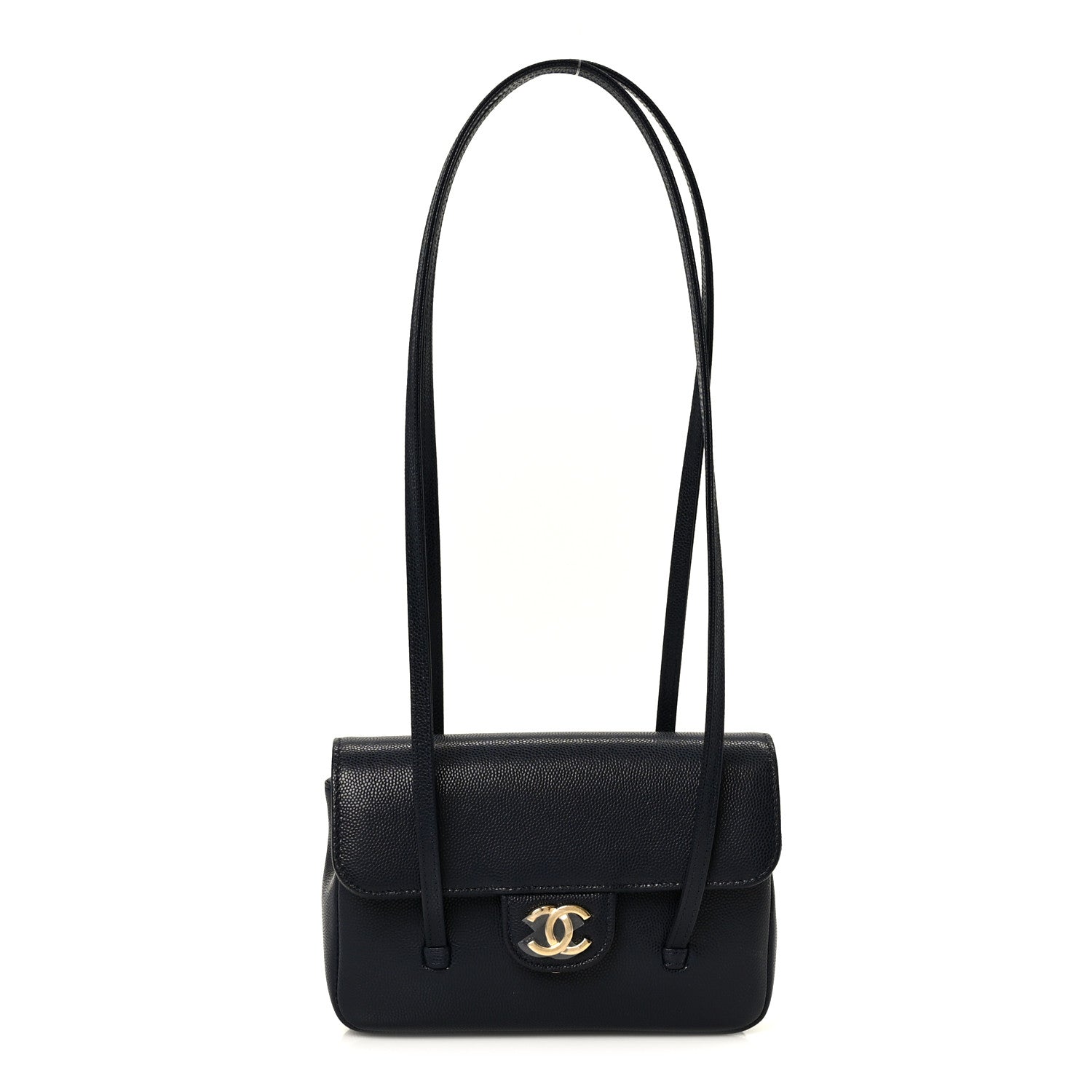 Shiny Caviar Mini Preppy Coco Shoulder Bag Dark Blue