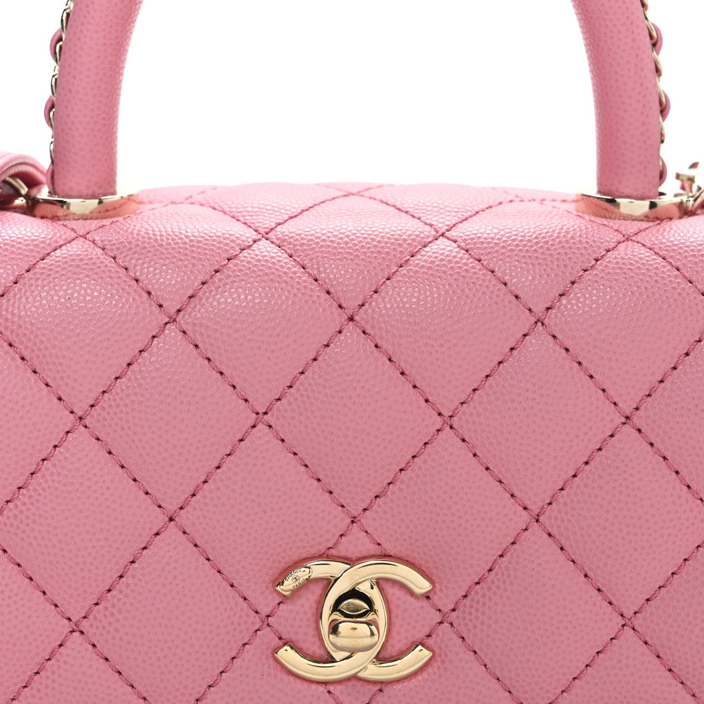 Caviar Quilted Mini Coco Chain Handle Flap Pink